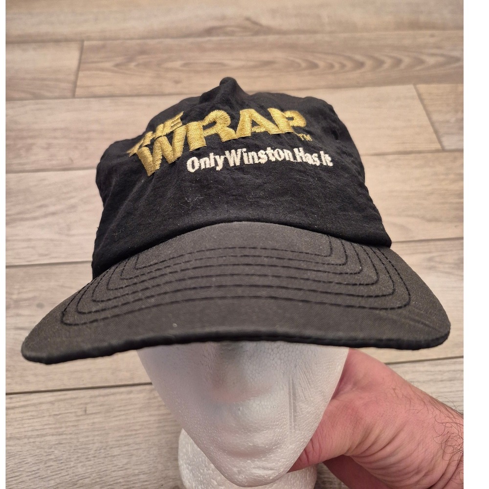 Vintage Winston Cigarette The Wrap Promo Snapback Hat Black Gold Embroidered Cap